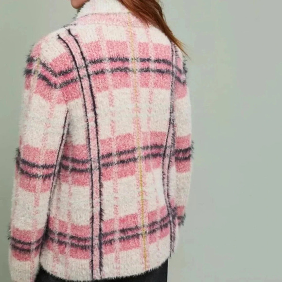 Anthropologie MAEVE Pink Plaid AURELIA SWEATER JACKET CARDIGAN XS - Picture 3 of 11